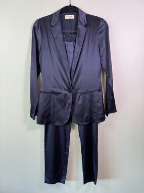 Falconeri Two Piece Blazer Set Navy Silk Made In Italy S/XS